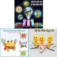 Combo 3 món đồ chơi cho bé Đèn pin chiếu 80 hình, Cua phát sáng chạy pin, Vịt ấn đầu chạy đà đồ chơi vui nhộn cho bé