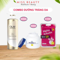 Combo 3 món Dưỡng trắng sáng da Sữa tắm Olay B3, Vitamin C+Vitamin E+Vĩ Alpha Thái chính hãng