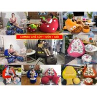 COMBO 3 MÓN ghếxốp: Ghế lười + đôn gác+ gối vuông/ HỌA TIẾT TRANG TRÍ CÁC LOẠI,- có sẵn xốp