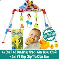 Combo 3 Món: Kệ Chữ A Có Đèn Nháy Nhạc + Gặm Nướu Chuối USA + Đàn Vịt Chíp Chíp Thả Chậu Tắm 1 Mẹ 3 Con