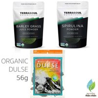 Combo 3 Món: Tảo Biển Dulse 56g, Bột Tảo Spirulina Hữu Cơ, Bột Nước Ép Cỏ Lúa Mạch (Đại Mạch Barley Grass ) Hữu Cơ