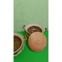 combo 3 nồi đất kho tộ 350ml có trán men 14 cm ( tặng kèm rế tre)