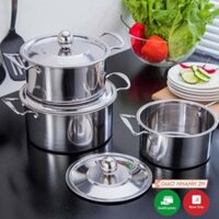 Combo 3 Nồi Inox 304 Có Nắp Và Tay Cầm Kích Thước 16-18-20cm (3 NỒI MÀU) -❖Khuyenmai247❖