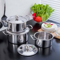 Combo 3 nồi inox 304  có nắp và tay cầm kích thước 16 18 20cm