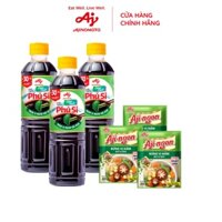 Combo 3 nước tương  "Phú Sĩ" giảm muối 240ml + Combo 3 gói Hạt nêm Aji-ngon® Nấm 200g