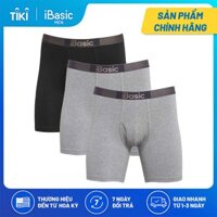 Combo 3 quần lót nam cotton đùi dài iBasic PANM083 - 2 Xám melange đậm 1 Đen - L
