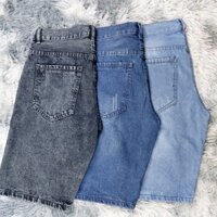 Combo 3 Quần Short Jean Nam Ngố Lửng Kiểu Wash Màu Xướt Nhẹ Chât Jean Cotton Mềm Form Suông Thoải Mái