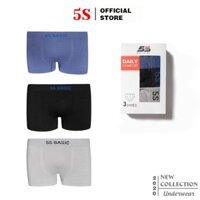 Combo 3 Quần Sịp Nam Boxer 5S (4 màu), Thiết Kế Cạp Dệt Không Đường May, Mềm Mát, Kháng Khuẩn, Vận Động Thoải Mái