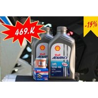 combo 3 sản phẩm 2 chai Nhớt Shell Advance Ultra 10W-40 nhập khẩu từ đức  Full Synthetic 1L và 1 lọc nhớt suzuki