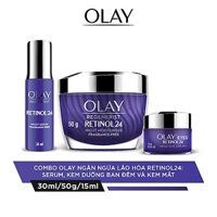 COMBO 3 Sản Phẩm Kem Dưỡng Ẩm, Tinh Chất Và Kem Mắt OLAY Ngăn Ngừa Lão Hóa Chứa Chiết Xuất Retinol24