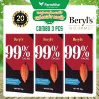 (Combo 3) Sô cô la Beryls No Added Sugar Dark 99% Chocolate 90g : Sô Cô La Nguyên Chất Không Đường Tinh Tế