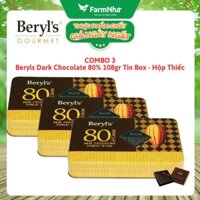 (Combo 3) Socola Beryls 80% Dark Chocolate 108g | Cacao Nguyên Chất, Vị Đắng Tinh Tế