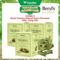 (Combo 3) Socola Tiramisu Almond Green Tea Chocolate Beryls 100g - Socola hạnh nhân trà xanh hấp dẫn với bột phô mai Mascarpone Ý