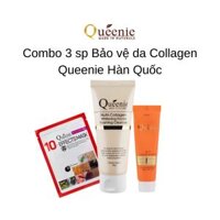 Combo 3 sp Bảo vệ da Collagen Queenie Hàn Quốc Sữa rửa mặt, mặt nạ, kem chống nắng