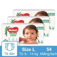 Combo 3 tã dán Huggies Platinum nature made siêu cao cấp size L 54 miếng/bịch (9 - 14 kg)