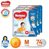 Combo 3 Tã quần HUGGIES DRY PANTS SUPER JUMBO M74 (5-10kg) - Gói 74 miếng