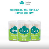 Combo 3 Tăm Bông Niva Hũ Xoay 100 Que Thân Giấy AJ1 Đa Năng Chuyên Dùng Ngoáy Tai, Vệ Sinh, Trang Điểm, Thân Thiện Môi Trường - AJ1 - 100 Que giấy