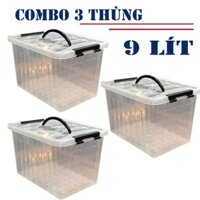 [COMBO 3 THÙNG] Thùng Nhựa 9000ml (9 lít) Trong Suốt Đựng Đồ Đa Năng có Quai Xách - Kích thước : 31cm-22cm-19cm