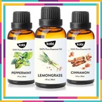 Combo 3 Tinh Dầu Kobi Nhập Khẩu Ấn Độ Tinh Dầu Sả Chanh 30ml  Tinh Dầu Bạc Hà 30ml  Tinh Dầu Vỏ Quế 30ml - Tinh Dầu Thiên Nhiên Nguyên Chất, Tinh Dầu Xông Phòng, Dùng Với Máy Xông Tinh Dầu Giúp Khử Mùi, Thơm Phòng Hiệu Quả