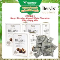 (Combo 3) Tiramisu Almond White Chocolate 100g Beryls - Socola truyền thống hấp dẫn với bột phô mai kem Ý mascarpone