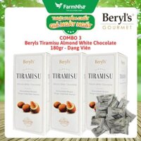 (Combo 3) Tiramisu Almond White Chocolate 180g Beryl's - Socola truyền thống hấp dẫn với bột phô mai kem Ý mascarpone