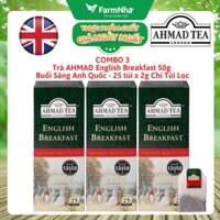 (Combo 3) Trà Ahmad English Breakfast Tea 50g 25túix2g Chỉ Túi lọc - Đậm Đà Chuẩn Vị Buổi Sáng Anh Quốc