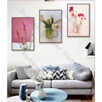 Combo 3 tranh dán tường 3d, bình hoa hiện đại trang trí phòng khách phòng ngủ hiện đại (tích hợp sẵn keo) MS633995