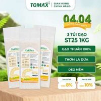 Combo 3 túi 1kg gạo ST25 Deli Rice thượng hạng, dẻo thơm - TOMAX