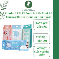 Combo 3 Túi Khăn Giấy Ướt Mini Dễ Thương Bỏ Túi Tiện Lợi ( túi 8 gói )