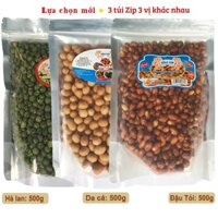 Combo 3 Túi Zip: Đậu Phộng Da Cá 500gr - Đậu Hà Lan 500gr - Đậu Hà Lan Snack Que 350gr Rồng Con - Đồ Ăn Vặt