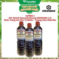 (Combo 3) Xì Dầu Naturally Brewed Soy Sauce Kikkoman 1 lít –Nước Tương Lên Men Tự Nhiên Đậm Vị Umami
