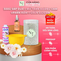 Combo 300Gr Sáp Dừa Cao Cấp NT WAXING + Chén Silicon Nấu Sáp + Phấn Rôm Narak + Mỡ Trăn Hương Cam 10Ml Tặng Que CHE TÊN