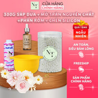 Combo 300Gr Sáp Dừa Cao Cấp NT WAXING + Chén Silicon Nấu Sáp + Phấn Rôm Narak + Mỡ Trăn Nguyên Chất 100% 10Ml  Tặng Que