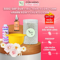Combo 300Gr Sáp Dừa Cao Cấp NT WAXING + Chén Silicon Nấu Sáp + Phấn Rôm Narak + Mỡ Trăn Hương Cam 10Ml Tặng Que CHE TÊN