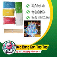 ComBo 3Kg Đường Màu -1Kg Que Quấn Kẹo-1Kg Túi In Hình 25.35xm Làm Kẹo Bông Gòn