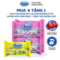 Combo 4  1 Gói Khăn ướt lau sàn kháng khuẩn tiện dụng IHomeDa - Hương Cam chanh Kháng Khuẩn - Hương Hoa Thơm Ngát  10 miếng  - Combo 4  1  iHomeda anti bacteria floor and kitchen wet wipes - Orange Lime Scent  10 sheets per package - Bộ 4 gói hương hoa tặng 1 gói hương cam