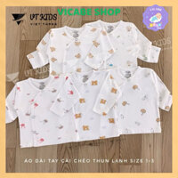 Combo 4 áo sơ sinh DÀI TAY thun lạnh cúc lệch VTkids cho bé trai, bé gái từ 0-9kg