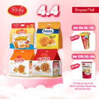 Combo 4 bịch bánh tươi Richy Karo: vị chà bông sợi gà, vị phô mai, vị gấu và Bánh mì hoa cúc