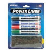 Combo 4 bút lông bảng 4 màu + lau bảng Mungyo MA-4E Power Liner