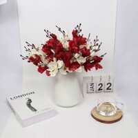 Combo 4 cành hoa Diên Vĩ (hoa Mộc Lan lụa) kèm bình (nhựa cứng) decor trang trí nhà cửa, hoa giả để bàn trang trí