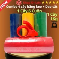 Combo 4 cây băng keo màu OPP kèm dao cắt băng keo, 100yard, Rộng 4,7cm, lõi giấy 3mm, 1cây 6 cuộn - Siêu Thị Băng Keo