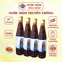 Combo 4 chai Nước mắm nhĩ Hòa Hiệp 25 độ đạm 750ml -  Nước Mắm Nhĩ Cá Cơm Truyền Thống thơm ngon