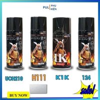 Combo 4 chai sơn samurai màu bạc xám sáng gồm gồm H111 - UCH210 - K1K - 124 - giấy nhám P800