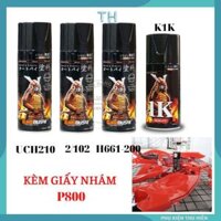 Combo 4 chai sơn samurai màu đỏ H661-200 gồm: lót xám uch210 - nền 2/102 - màu H661-200 - phủ bóng k1k - giấy nhám p800