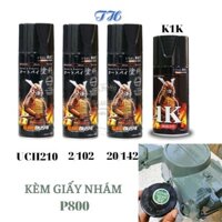 Combo 4 chai sơn samurai 20/142 Màu xanh quân đội gồm: uch210 - 2/102 - 20/142 - k1k - giấy nhám p800