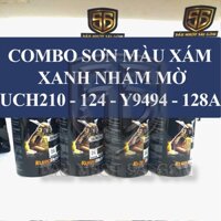 Combo 4 Chai Sơn xịt Samurai màu xám xanh nhám mờ UCH210 - 124 - Y9494 - 128A