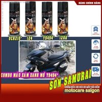 Combo 4 Chai Sơn xịt Samurai màu xám xanh nhám mờ UCH210 - 124 - Y9494 - 128A