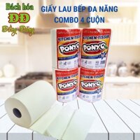 COMBO (4 CUỘN) GIẤY LAU BẾP ĐA NĂNG TRỤ ĐỨNG 500G PONYO - LAU TAY, CHÉN DĨA, THẤM DẦU