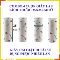 Combo 4 Cuộn giấy lau nhà bếp đa năng KT 25x25cm siêu dai giặt đi tái sử dụng được nhiều lần - Giấy thấm dầu thức ăn