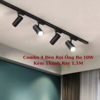 Combo 4 Đèn Rọi Ống Bơ 10W + Thanh Ray 1,5M - Đèn Led Rọi Ray Trang Trí Gắn Tường, Soi Tranh